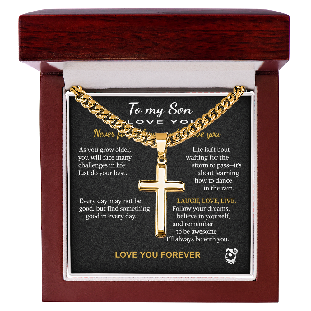 👦🏽To My Son Personalized Artisan Cross Pendant with Cuban Link Chain
