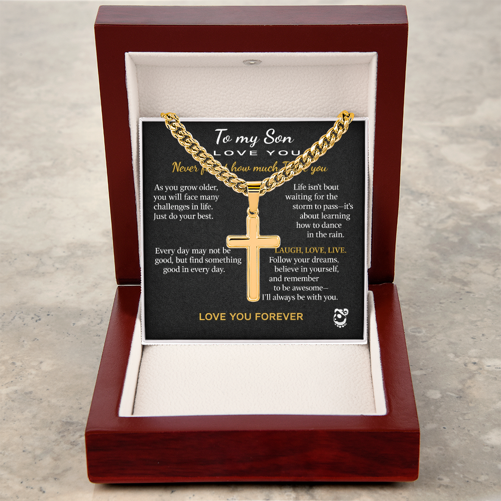 👦🏽To My Son Personalized Artisan Cross Pendant with Cuban Link Chain