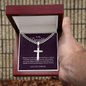 Personalized Cross with Cuban Link Chain 18k yellow gold finish or polished stainless steel