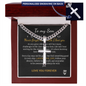 Personalized Cross with Cuban Link Chain 18k yellow gold finish or polished stainless steel
