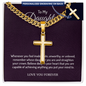 Personalized Cross with Cuban Link Chain 18k yellow gold finish or polished stainless steel
