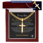 Personalized Cross with Cuban Link Chain 18k yellow gold finish or polished stainless steel
