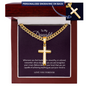 Personalized Cross with Cuban Link Chain 18k yellow gold finish or polished stainless steel