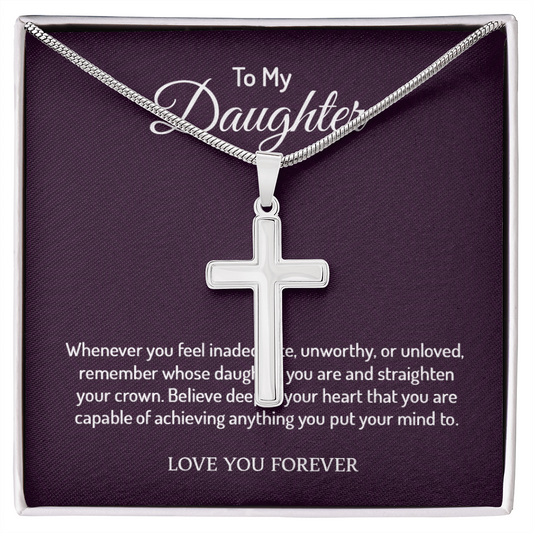 To My Daughter Love You Forever 18k Yellow Gold Artisan-Crafted Cross Necklace with Ball Chain