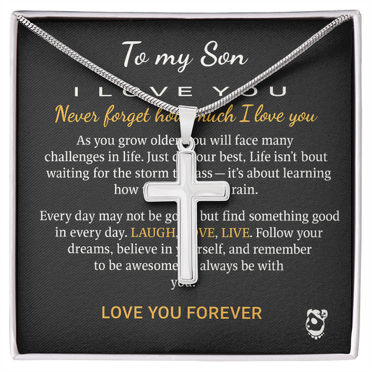 To My Son Personalized Cross Necklace with Snake Chain