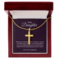 To My Daughter Love You Forever 18k Yellow Gold Artisan-Crafted Cross Necklace with Ball Chain