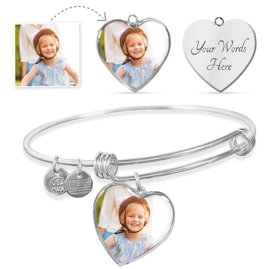 Custom Photo Heart Bangle | Personalized Engraved Jewelry