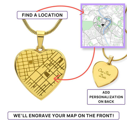 Engraved Heart Map Necklace – Personalized Location Pendant for Her