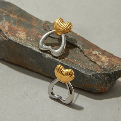 Two-Tone Heart Stud Earrings – Gold & Silver Stainless Steel Design