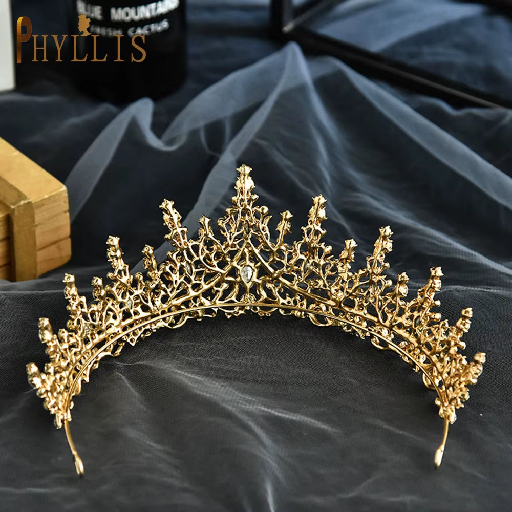 A158 New Golden Bride Crown Princess Headwear Birthday Rhinestone Headband Wedding Hair Jewelry Bridal Tiaras Vintage Headpieces
