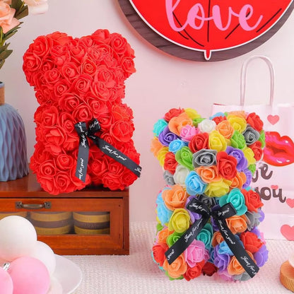 Artificial Rose Bear Flower Bear Artificial Flower Rose Bear for Girlfriend Valentines Day Wedding Birthday Christmas Gifts 2025