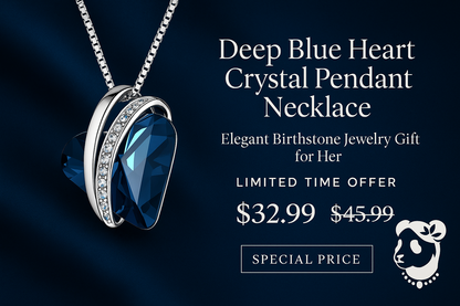 Deep Blue Heart Crystal Pendant Necklace Banner with Logo
