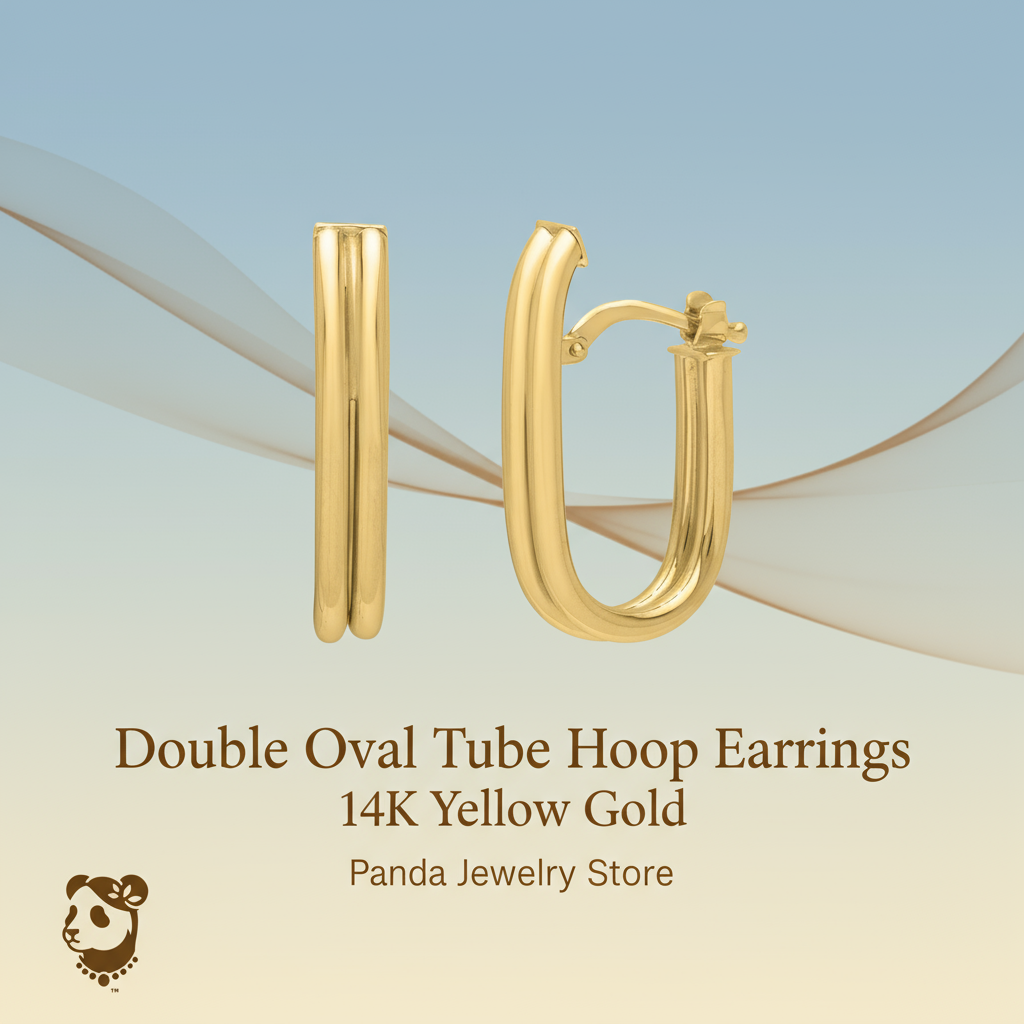 🍷Double Oval Tube Hoop Earrings in 14K Yellow Gold