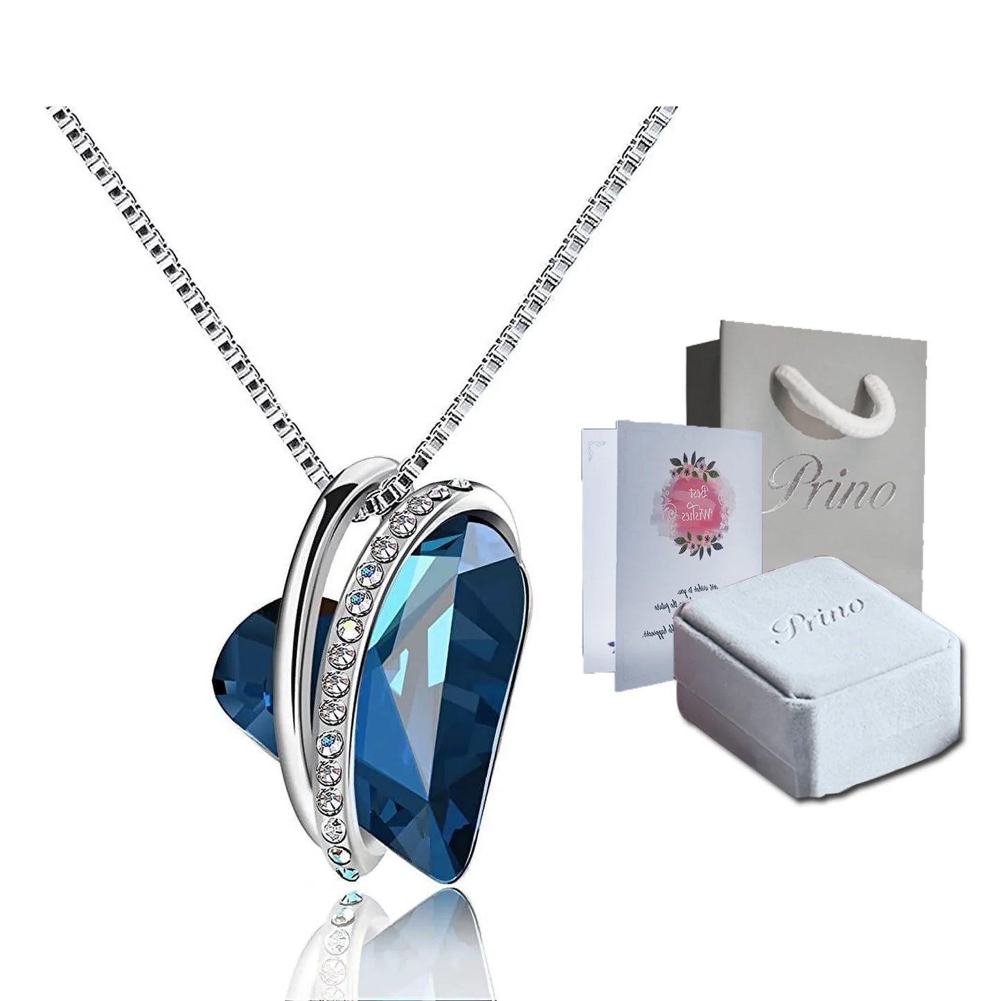 Elegant sapphire blue heart necklace with silver-tone chain and gift set