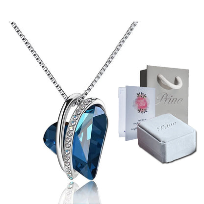 Elegant sapphire blue heart necklace with silver-tone chain and gift set