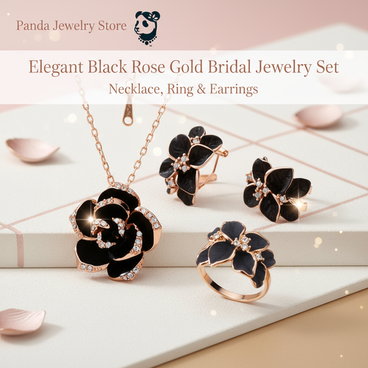 Elegant Black Rose Gold Bridal Jewelry Set Banner