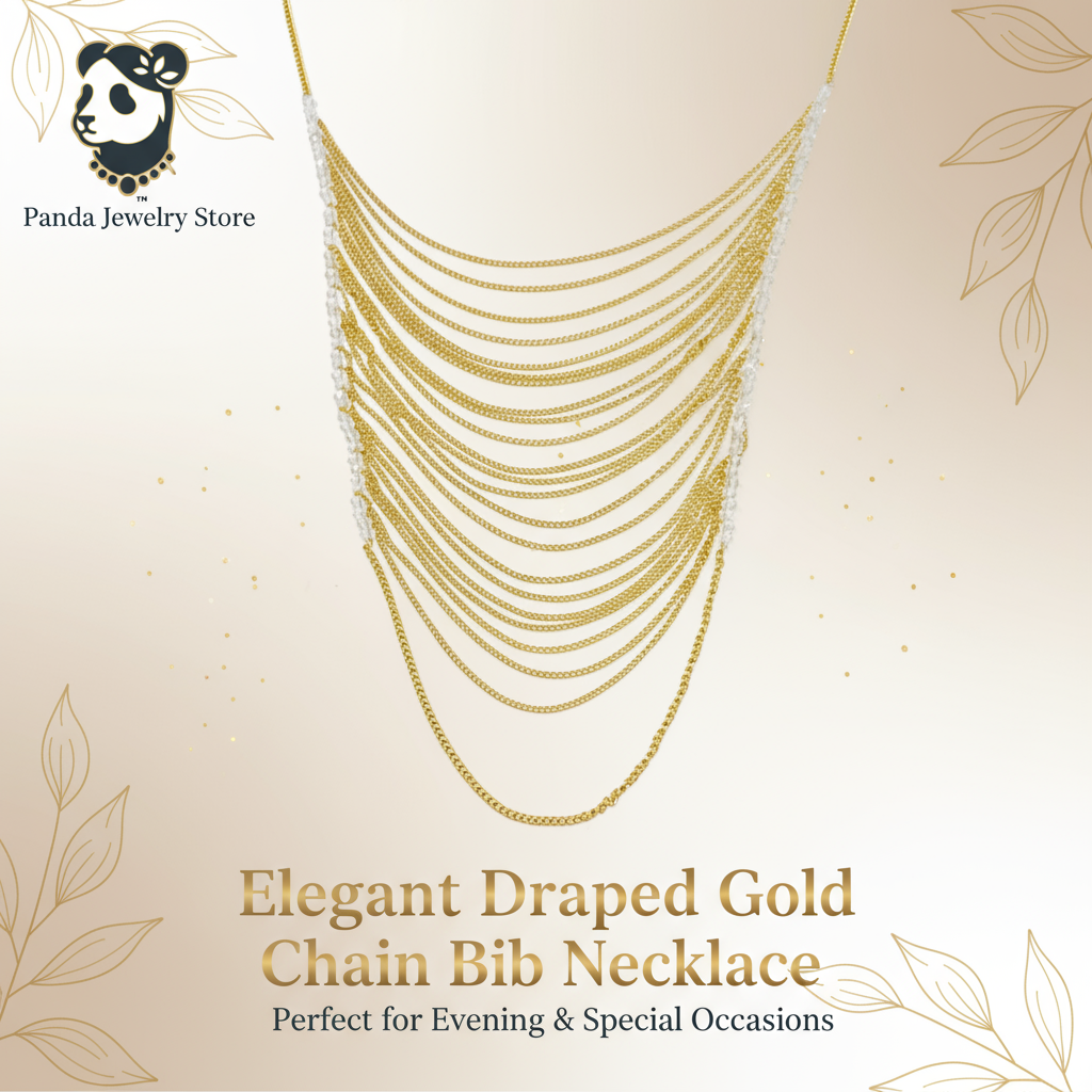 Elegant Draped Gold Chain Bib Necklace Promotional Banner