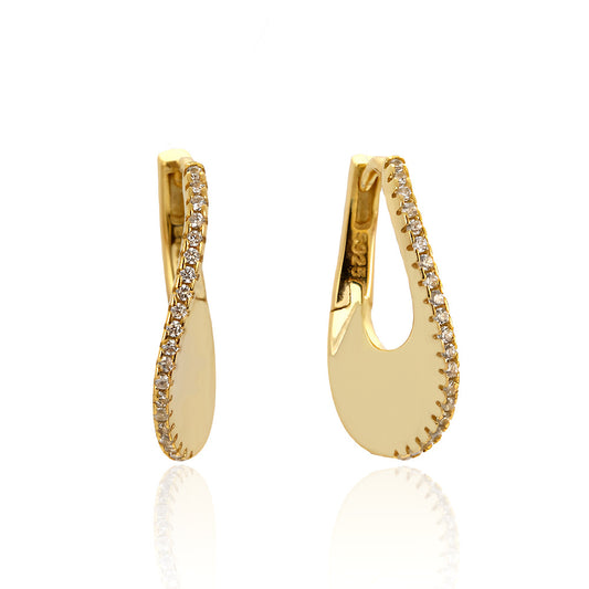 Elegant gold U-shaped hoop earrings with cubic zirconia accents