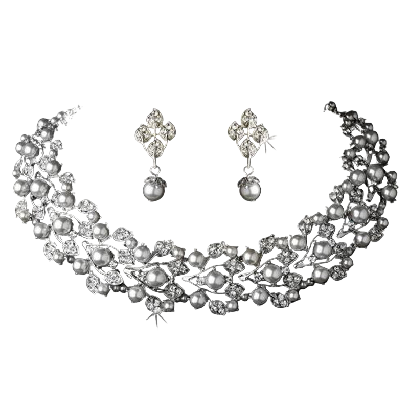 Jewelry set with necklace and earrings on a white background