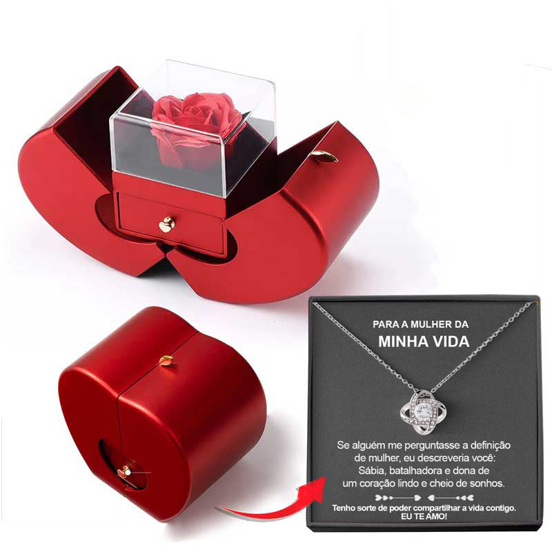 Luxury red rose gift box with a necklace and a heartfelt message – perfect for Valentine's Day and anniversaries.