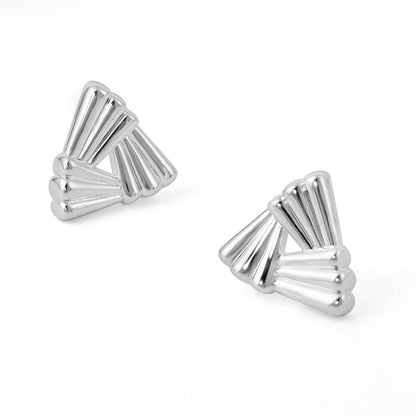Pair of fan-shaped sterling silver stud earrings with a bold geometric design.