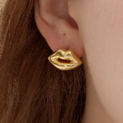Trendy kiss-inspired gold stud earrings for women, perfect for everyday wear