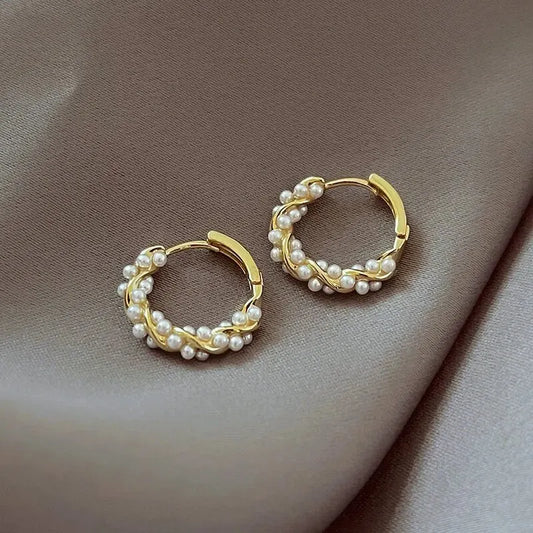 "Elegant faux pearl gold hoop earrings for women – ideal for formal or everyday wear"