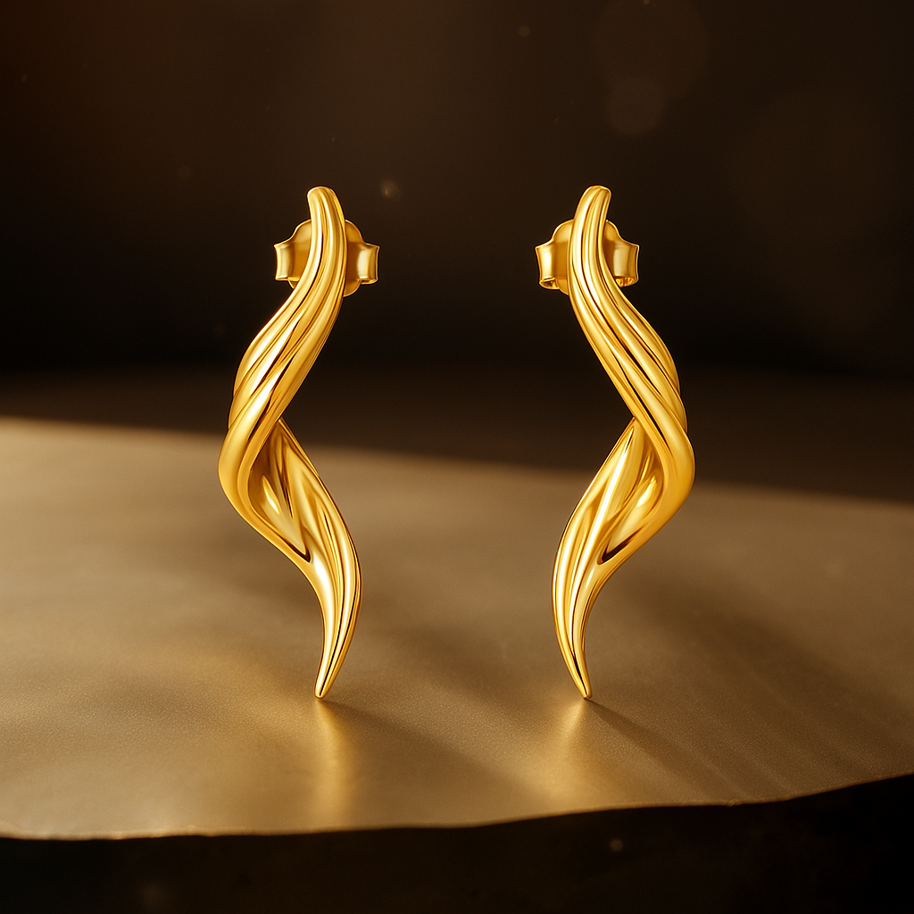 Luxury irregular gold twist earrings crafted in sterling silver