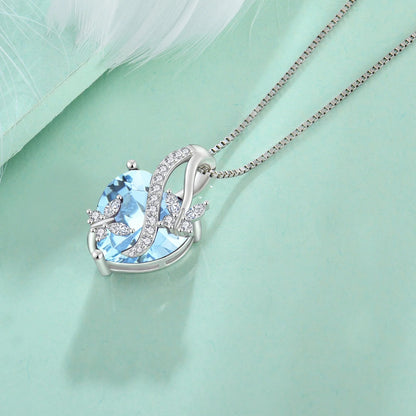 Infinite Heart Pendant Sterling Silver Butterfly Necklace for Women Jewelry Gift with Birthstone March Created Aquamarine