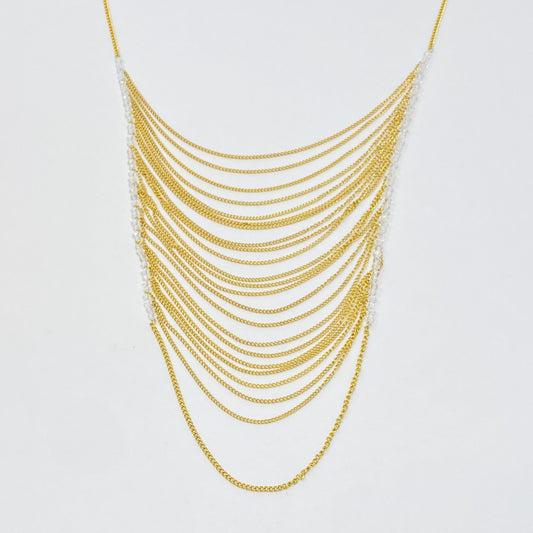 Multi-layered gold chain drop necklace with cascading arcs