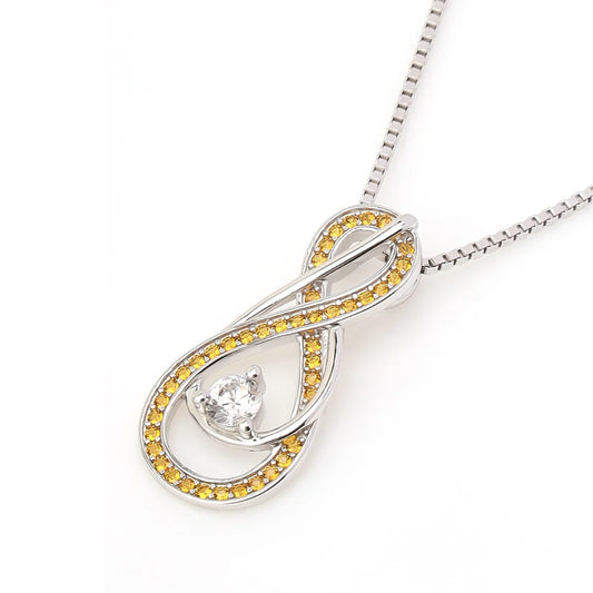 "Yellow gemstone birthstone pendant with clear center crystal on box chain for November gift ideas"