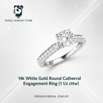 Panda Jewelry Store 14k White Gold Cathedral Diamond Engagement Ring Marketing Banner