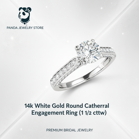 Panda Jewelry Store 14k White Gold Cathedral Diamond Engagement Ring Marketing Banner