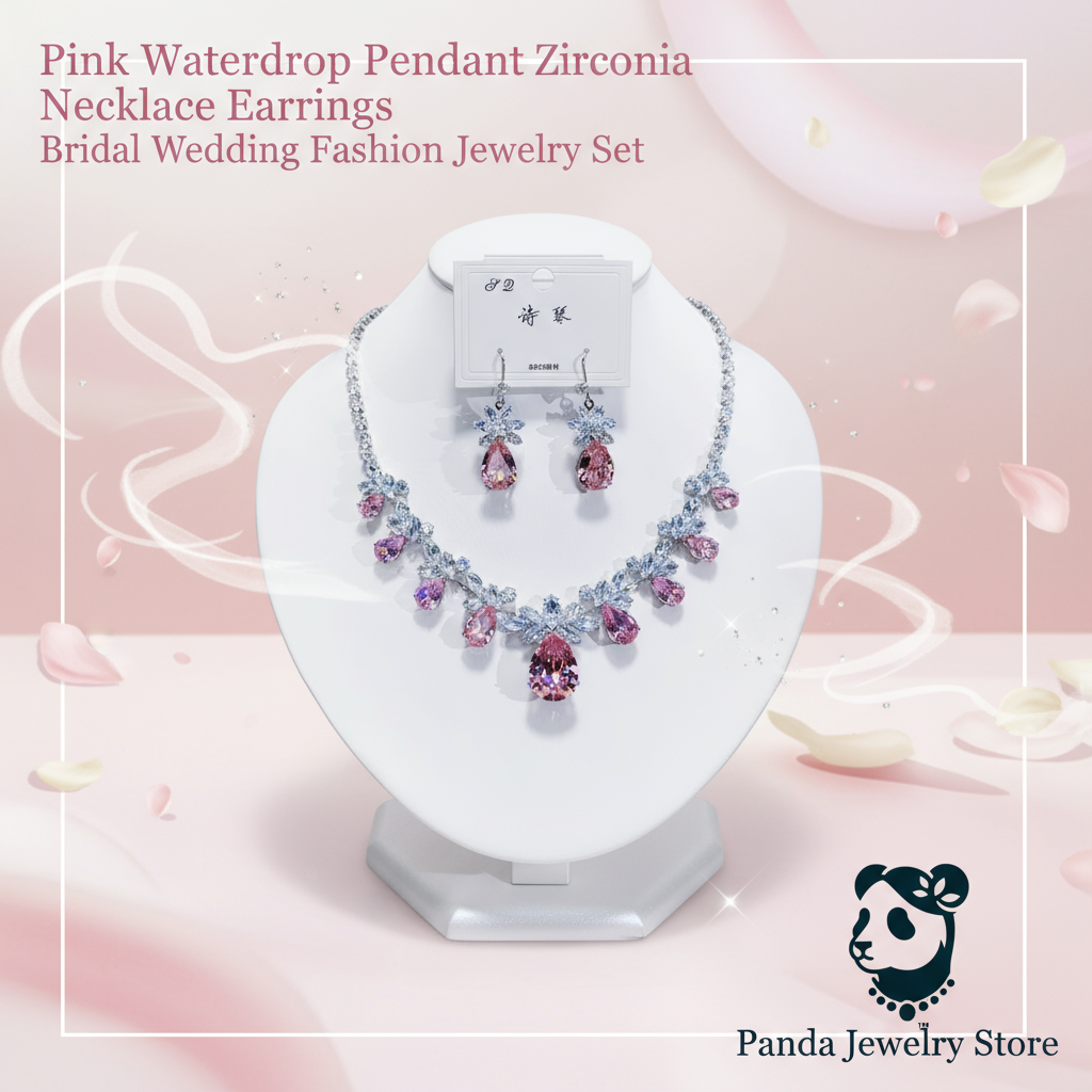Pink Waterdrop Pendant Jewelry Set Banner