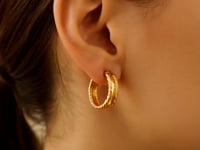 🌟14K Yellow Gold Triple Row Hoop Earrings