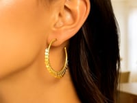 💎14k Yellow Gold Hoop Style Earrings with Dangling Sequins(1.5x30mm)
