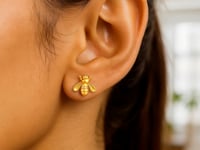🩷14K Yellow Gold Bee Stud Earrings – Sweet Symbol of Joy & Strength
