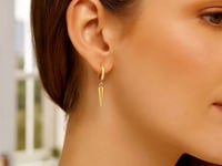 💙14K Yellow Gold Dangling Spike Drop Hoop Earrings