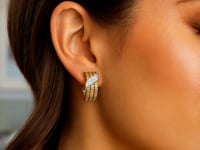 💚14K Yellow Gold Triple Row Diamond Omega Hoop Earrings