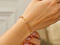 🌟14k Tri-Color Gold Textured Bead Station Lariat Bracelet (5.00 mm)