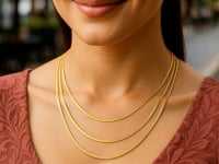 🍀14k Yellow Gold Three Strand Herringbone Chain Necklace