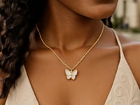 ❄️14k Yellow Gold High Polish Butterfly Peral Paste Necklace