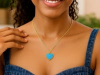 ❄️14k Yellow Gold High Polish Heart Turquoise Paste Necklace