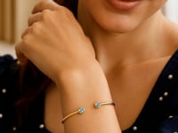 ❄️14K Yellow Gold Blue Topaz Open Cuff Bangle (2.00 mm)