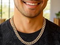 🩷14k Two Tone Gold Miami Cuban Chain Necklace with White Pave