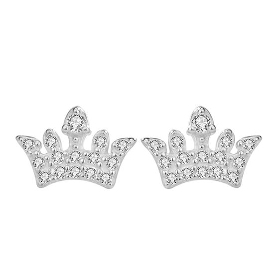 Women’s queen crown stud earrings in 925 silver with sparkle design