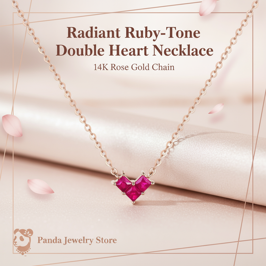 Radiant Ruby-Tone Double Heart Necklace Banner