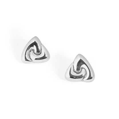 Elegant Silver Swirl Triangle Stud Earrings – Minimalist Geometric Jewelry for Women