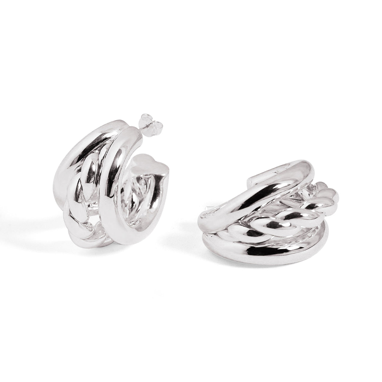 🩷Geometry Round Three Twisted Tube S999 Sterling Silver Huggie Hoop Earrings (Pre-Sale)