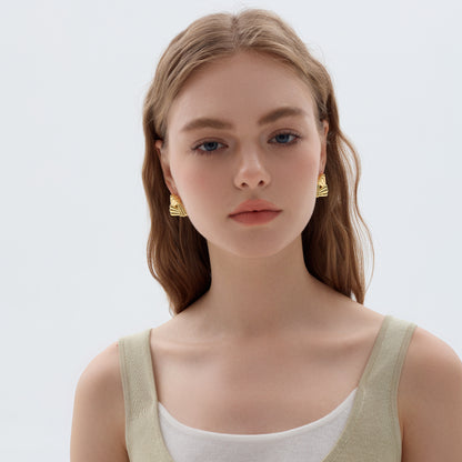 Geometric Fan-Shaped Silver Stud Earrings – Bold Statement Jewelry